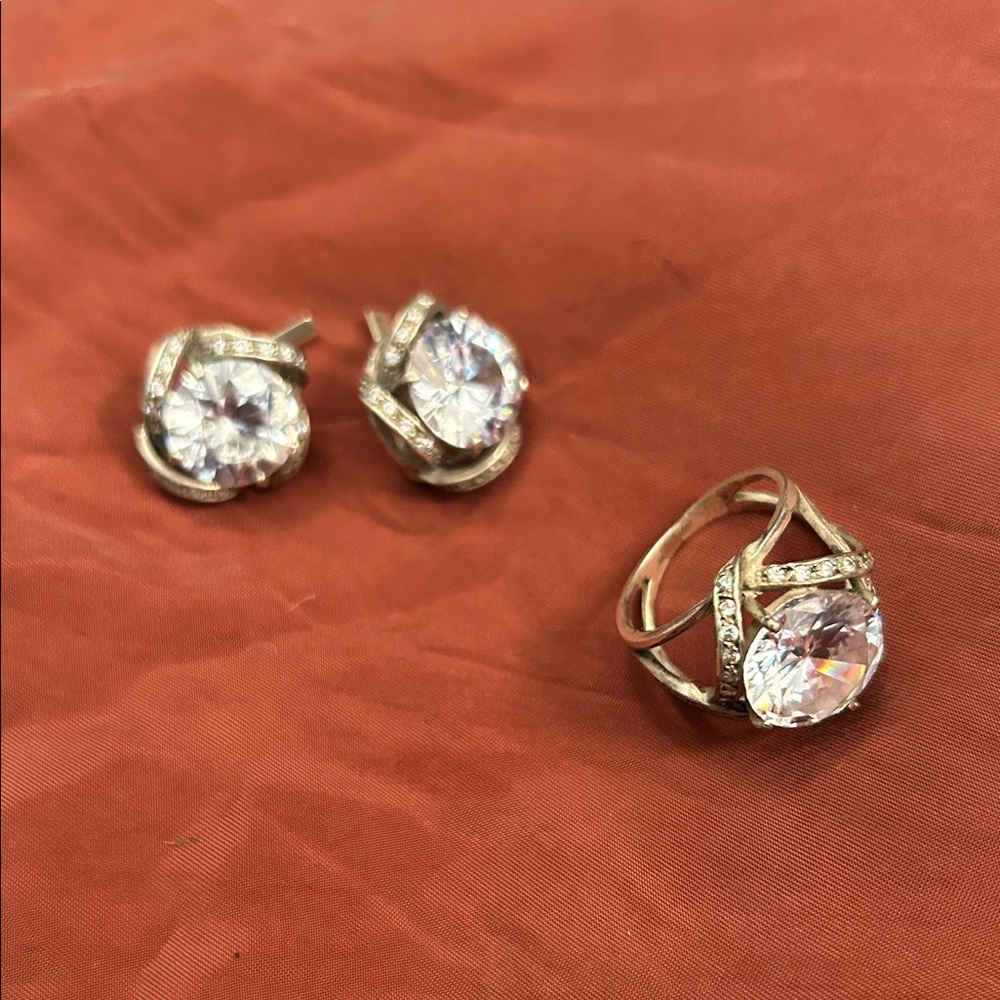 Stunning Silver ring and earrings with zirconium stone